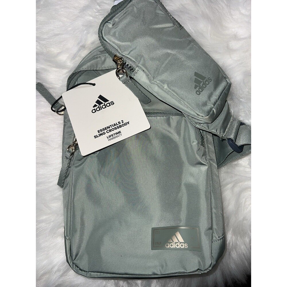 Adidas Essentials 2 Sling Crossbody Bag, Silver Green/Silver, One Size NWT